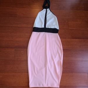 White pink and black midi dress size small